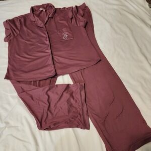 Juicy Couture Long Pant Pajama Set Studded Mauve Sz L. Short Sleeve‎ Button Up